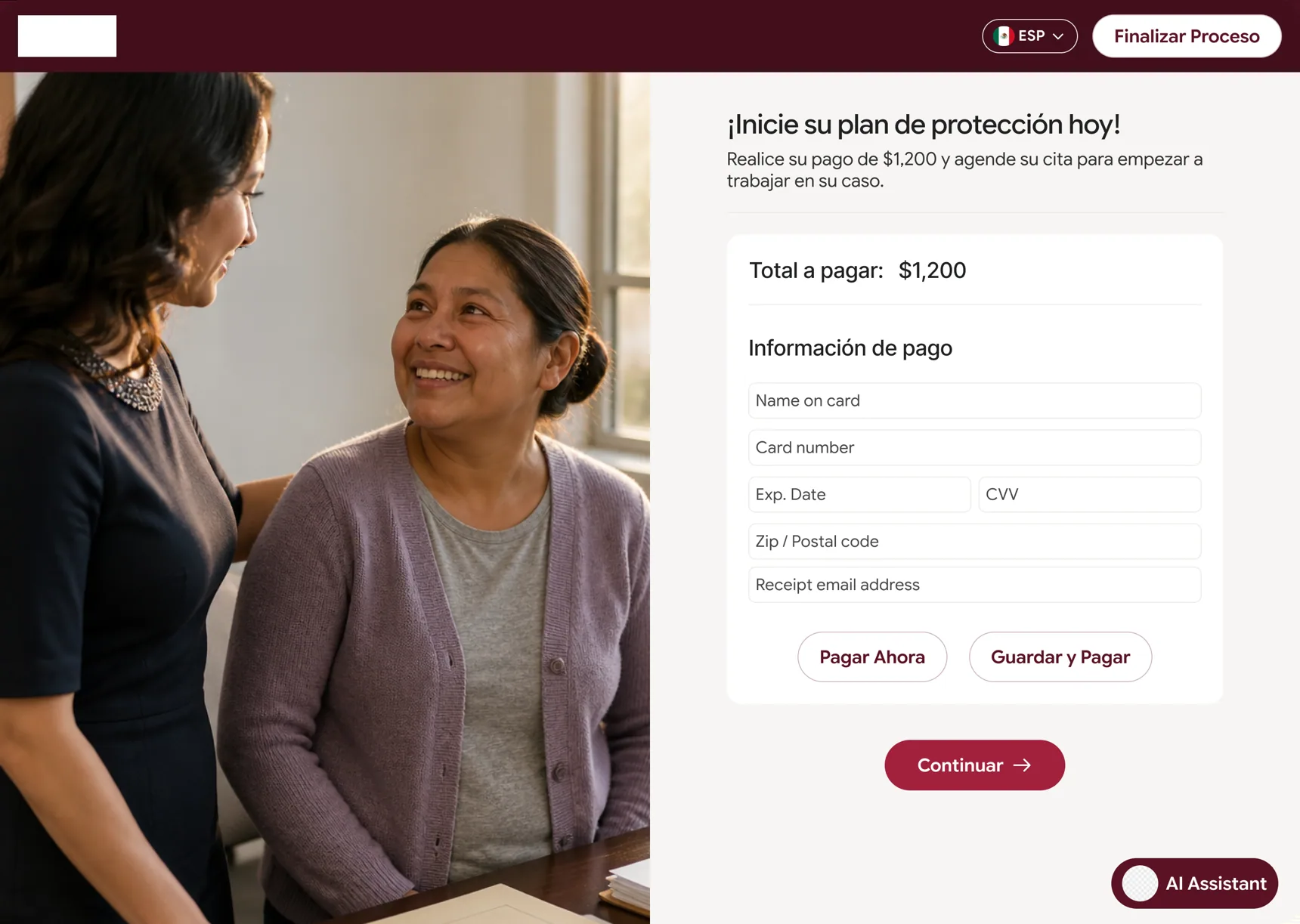 Payment form with the total shown first.